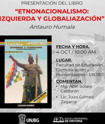 Cartel anunciando el evento de la presentación del libro "Etnonacionalismo: Izquierda y Globaliazación" (sic) 