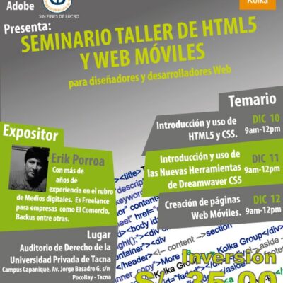 Programación HTML5, Redes Sociales y Derecho Tributario este viernes 10/12/2010 – Tacna